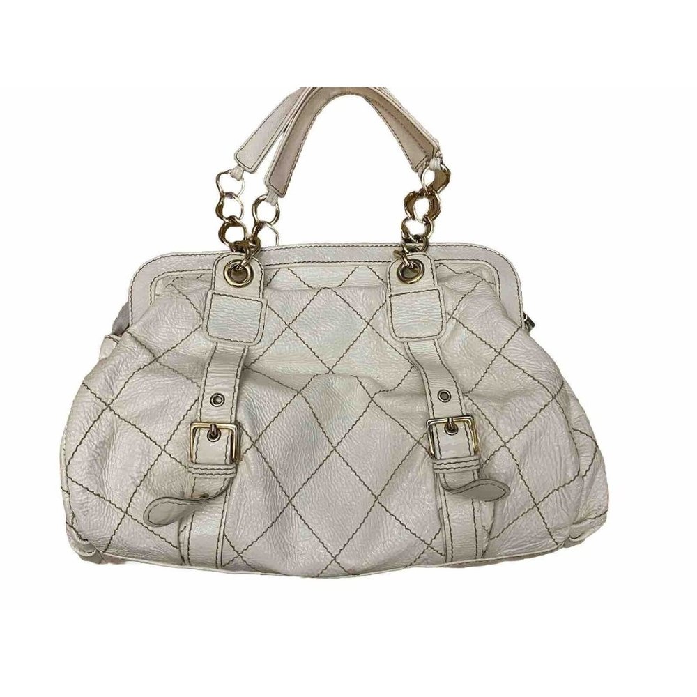 Vintage Berge Leather Purse Italy White Gold Chain Diamond Stitch